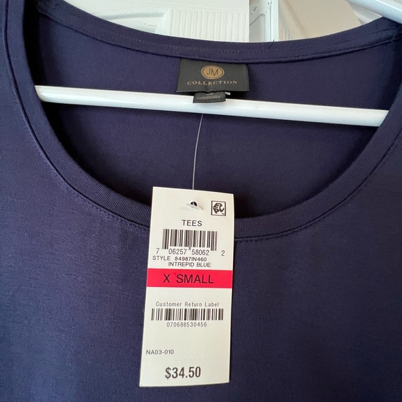 JM Collection Tees Intrepid Blue Scoop Neck 3/4 Sleeve Top Size XS, NWT - Picture 3 of 4